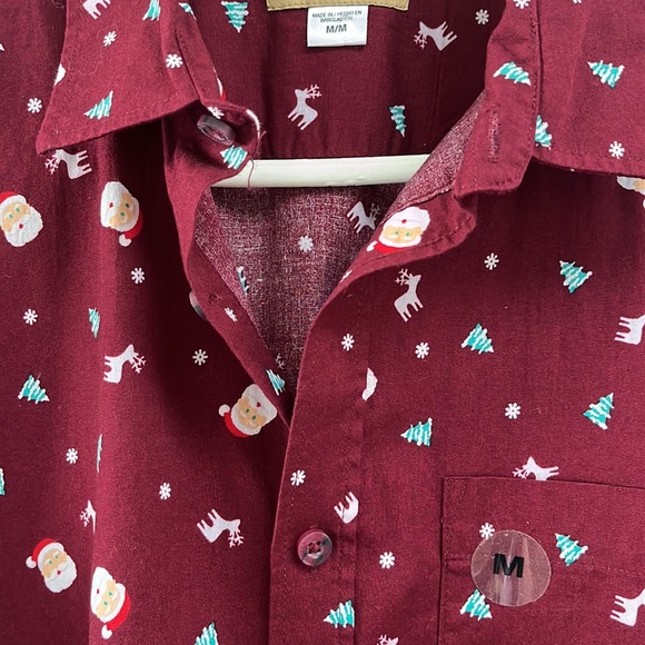 New Sears Roebuck & Co Christmas Santa Holiday Burgundy Button Down, Size Medium - Picture 6 of 13
